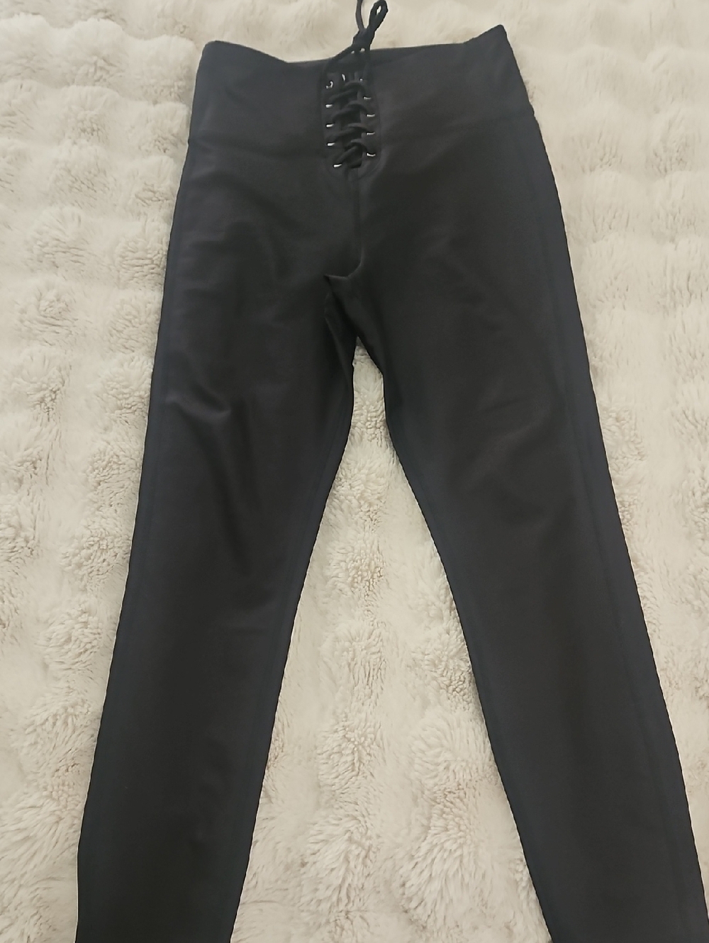 Womens Black Lace-Up Leggings